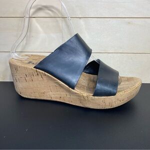 Korks Kendri Platform Wedge Sandals Black Leather Women's Size 7 Shoes M Q41703